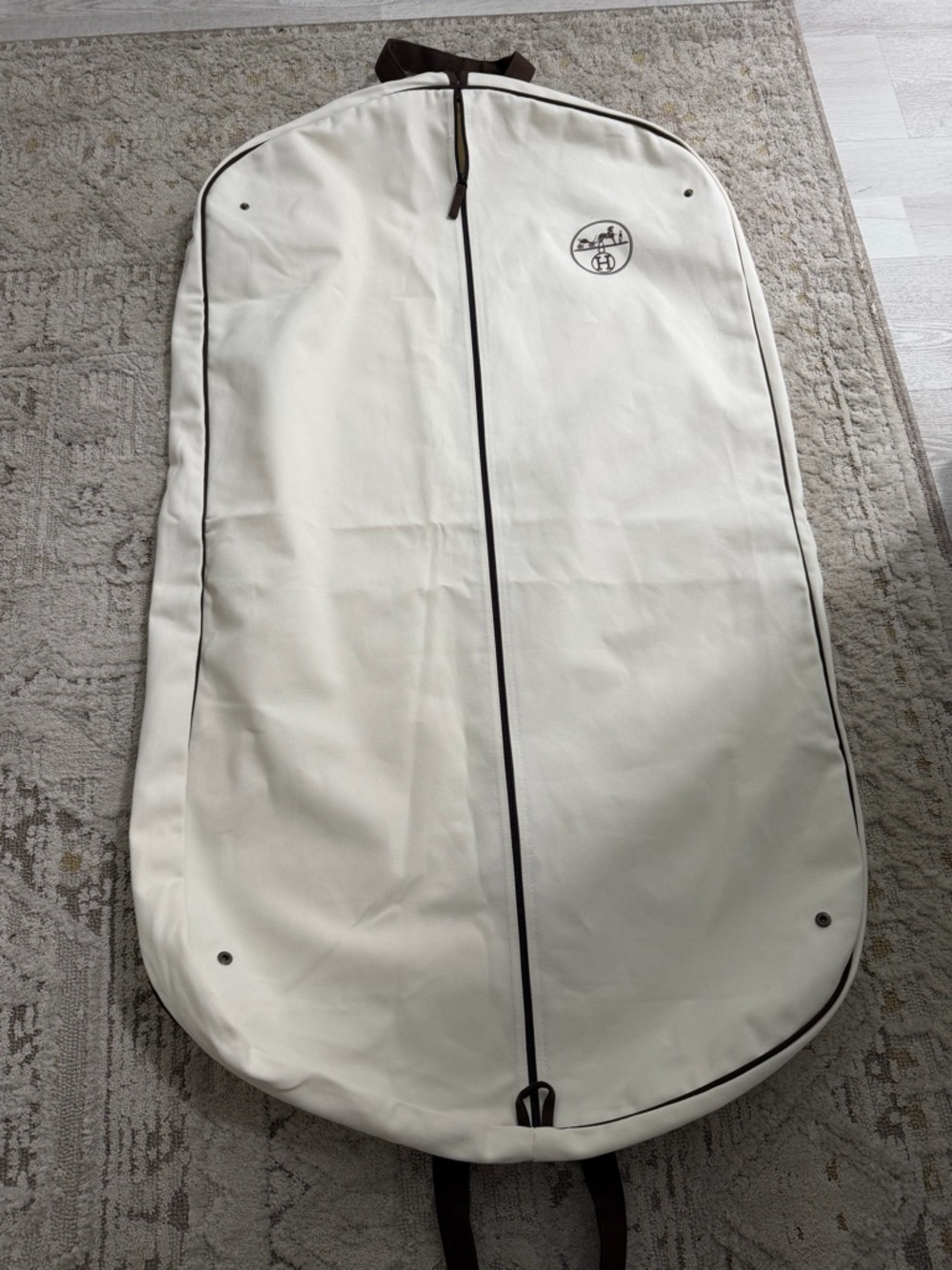Hermès Garment Bag Suit Cover Ivory Canvas Brown Trim Travel Dust Cover